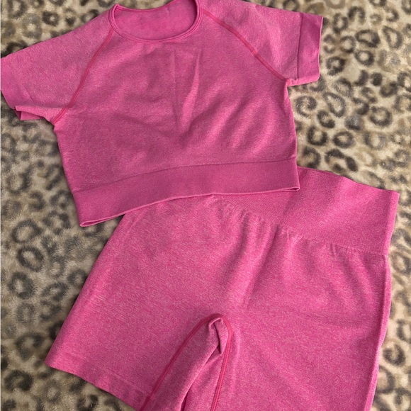 Amazon Tops - Pink Athletic Crop Top and Shorts Set